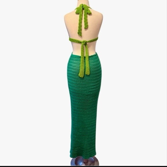 Peppermayo Haven Crochet Cut-Out Maxi Dress Green Two-Tone Size S/M - Picture 3 of 11